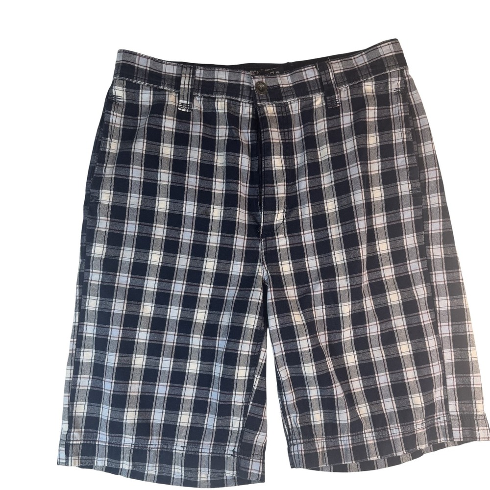 Ecko Unltd Shorts Mens 32 Blue Plaid Cotton Casual Flat‎ Front Walking Summer